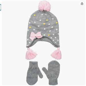 NEW Nolan Gloves Girls' Sunday Knit Polka Dot Hat and Glove Set, Sz. 2-4T